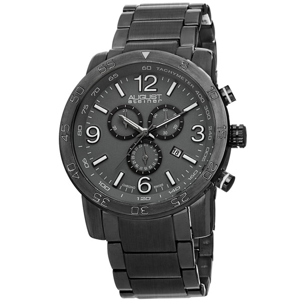 August Steiner Men's Swiss Quartz Chronograph Tachymeter Gun Bracelet Watch