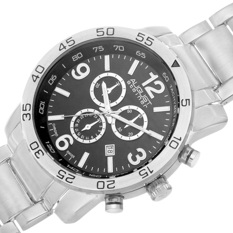 August Steiner Men's Swiss Quartz Chronograph Tachymeter Silver-Tone Bracelet Watch