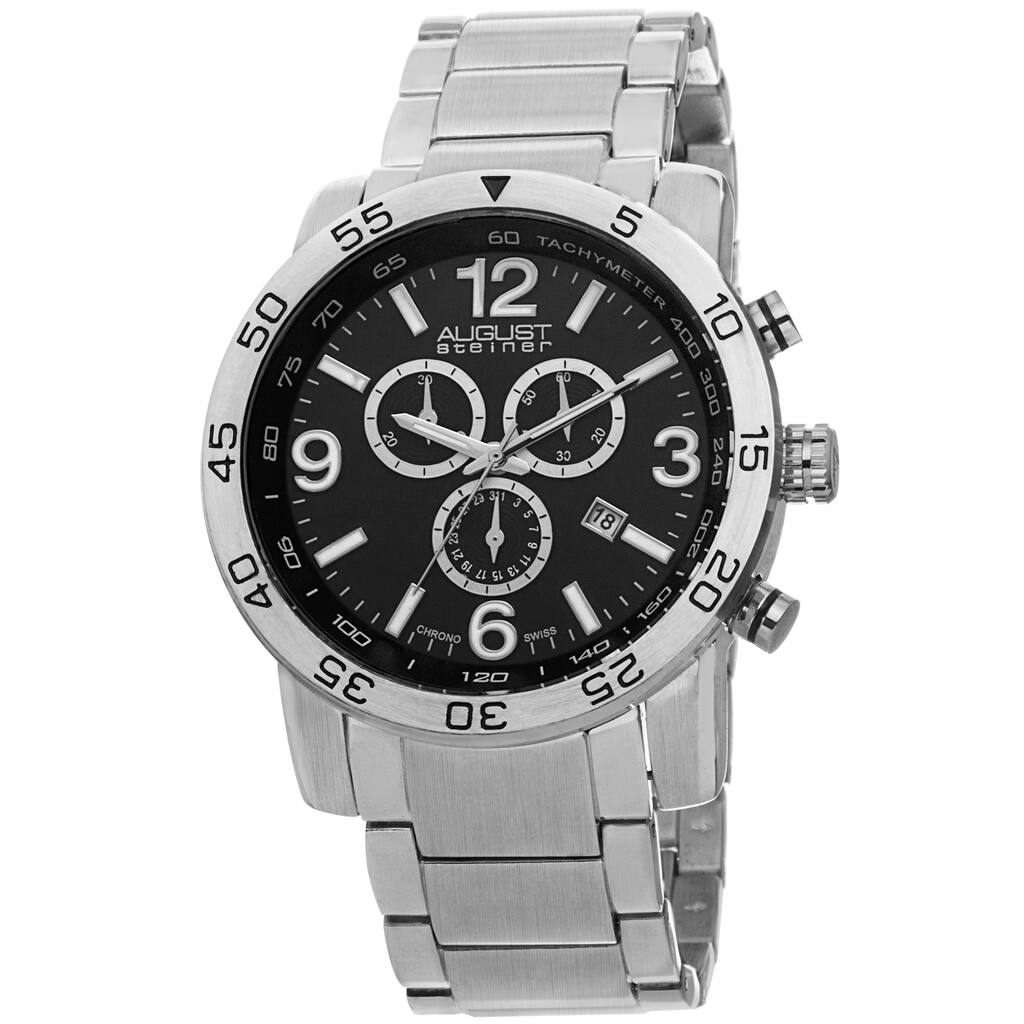 August Steiner Men's Swiss Quartz Chronograph Tachymeter Silver-Tone Bracelet Watch