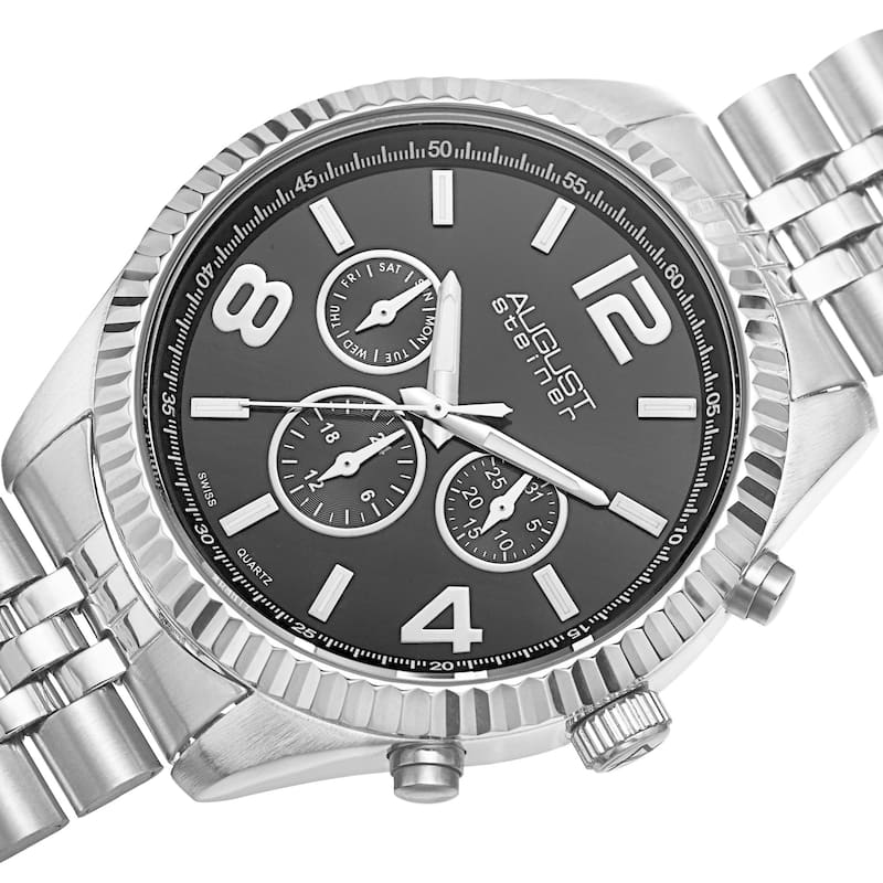 August Steiner Men's Swiss Quartz Multifunction Silver-Tone Bracelet Watch