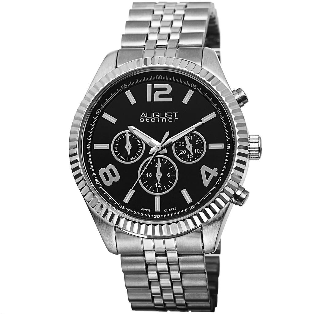 August Steiner Men's Swiss Quartz Multifunction Silver-Tone Bracelet Watch