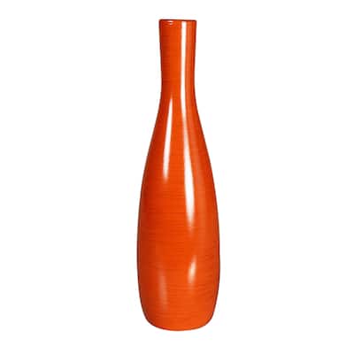 Vibrant Orange Decorative Wood Vase