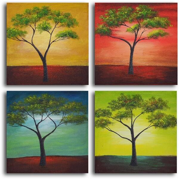 Handpainted 'African Trees in Season' Canvas Wall Art 8933627