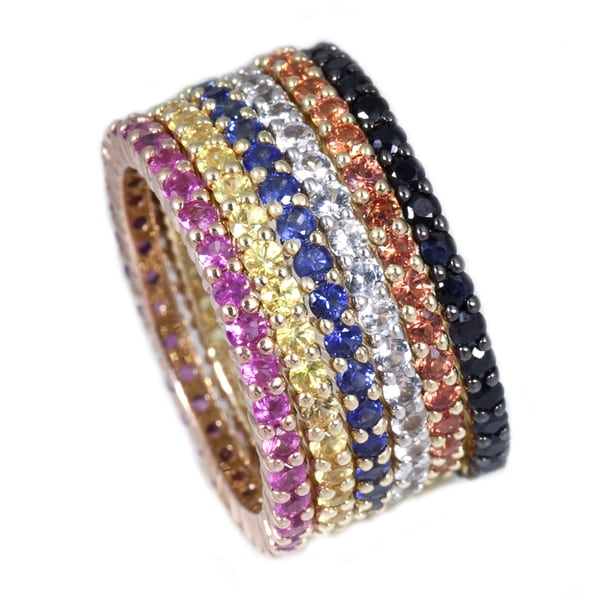 14k Gold Gemstones Eternity Stackable Band Ring