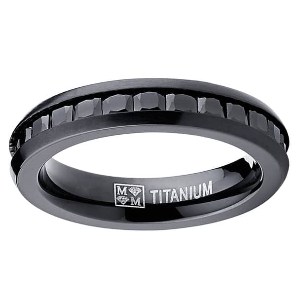 4MM High Polish Princess Cut Ladies Eternity Titanium Ring Wedding Band with CZ Sizes 4 to 11