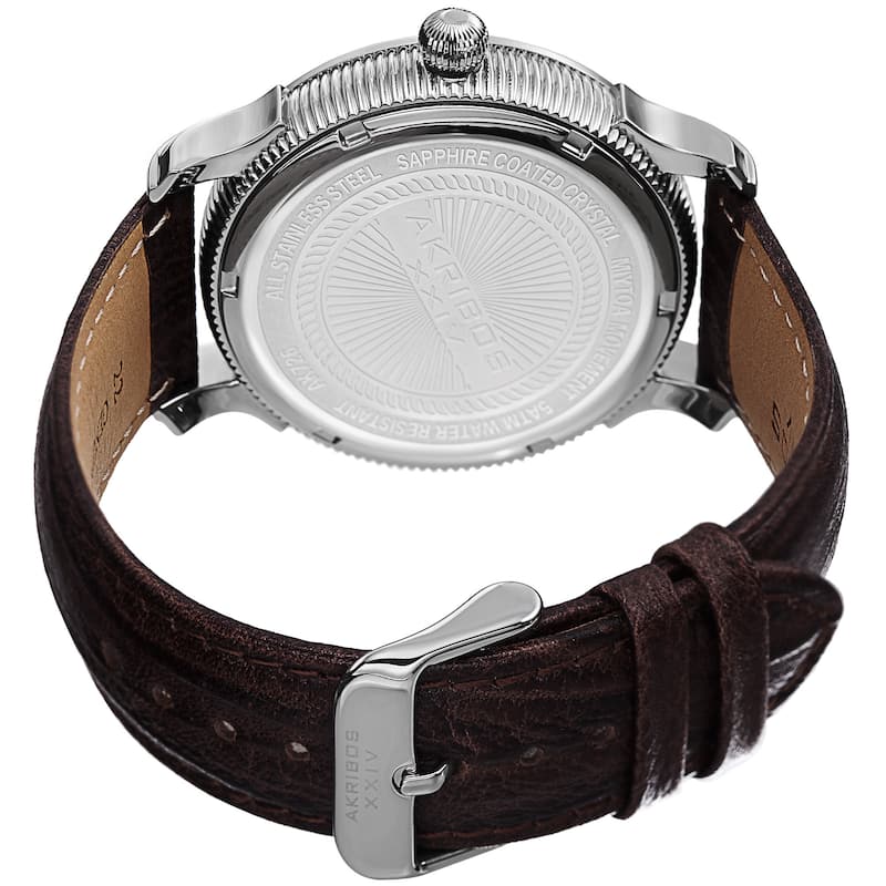 Akribos XXIV Men's Quartz Coin-Edge Bezel Leather Brown Strap Watch