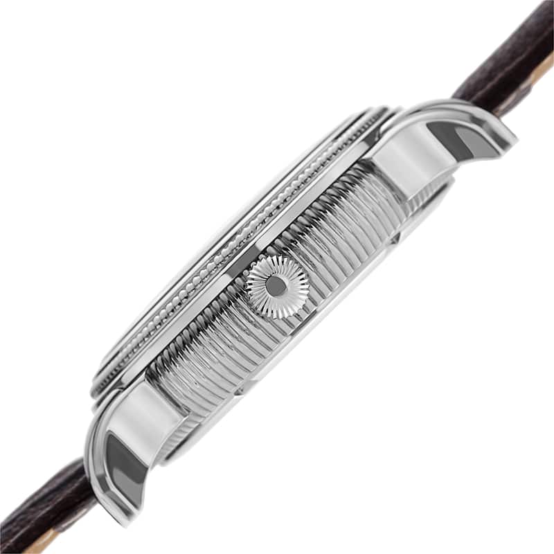 Akribos XXIV Men's Quartz Coin-Edge Bezel Leather Brown Strap Watch