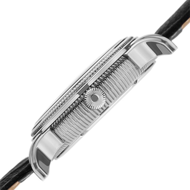 Akribos XXIV Men's Quartz Coin-Edge Bezel Leather Silver-Tone Strap Watch