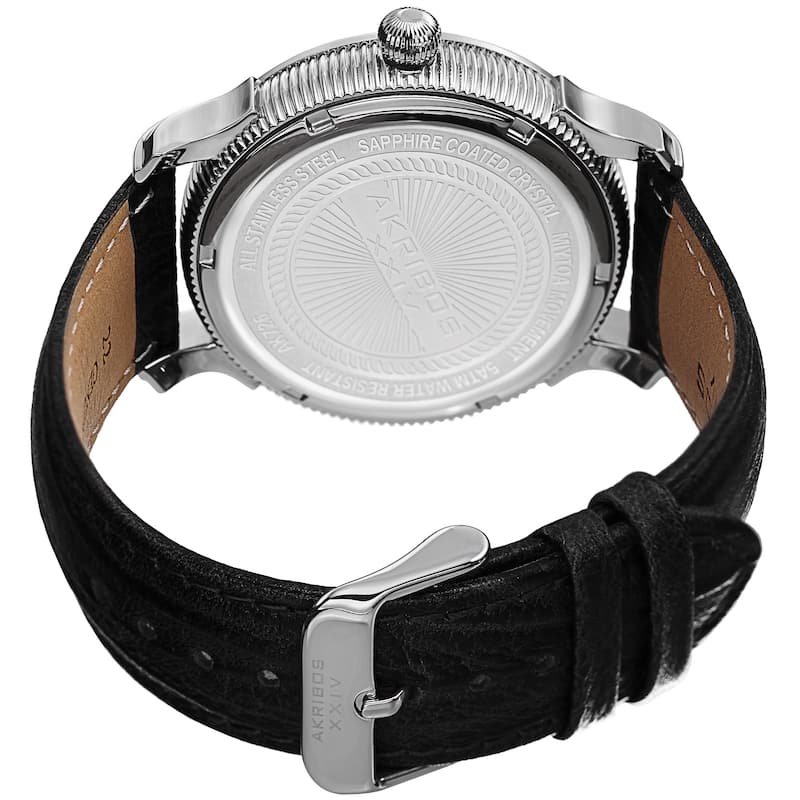 Akribos XXIV Men's Quartz Coin-Edge Bezel Leather White Strap Watch