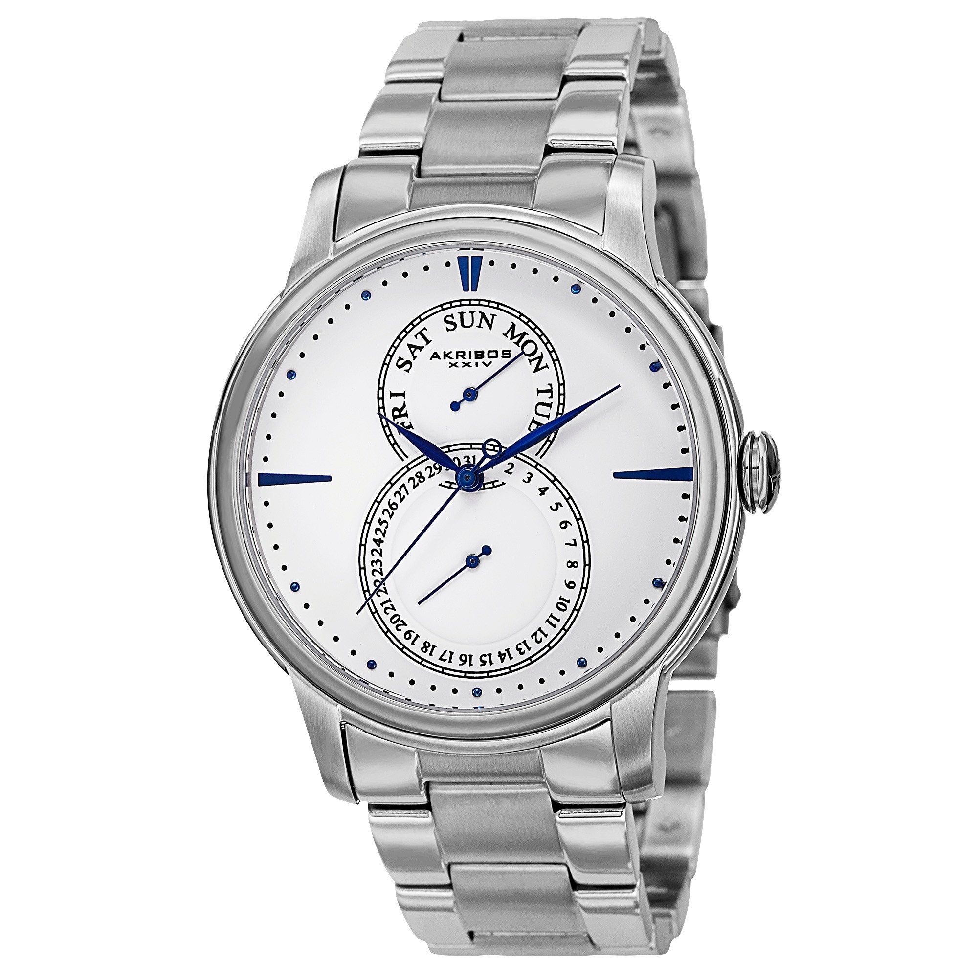 Akribos XXIV Men's Diamond Stainless Steel Silver-Tone Bracelet