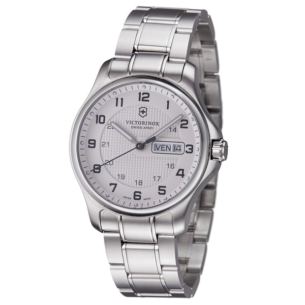 Swiss Army Men's V241551.1 'Officers' Silver Dial Stainless Steel Day Date Watch With Pocket Knife Swiss Army Men's Swiss Army Watches