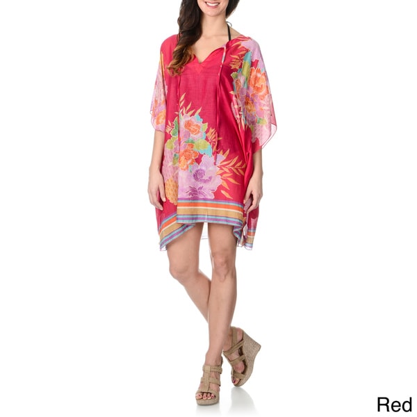 Shop La Cera Women's Floral Print Kimono Tunic Swim Cover-up - Free ...