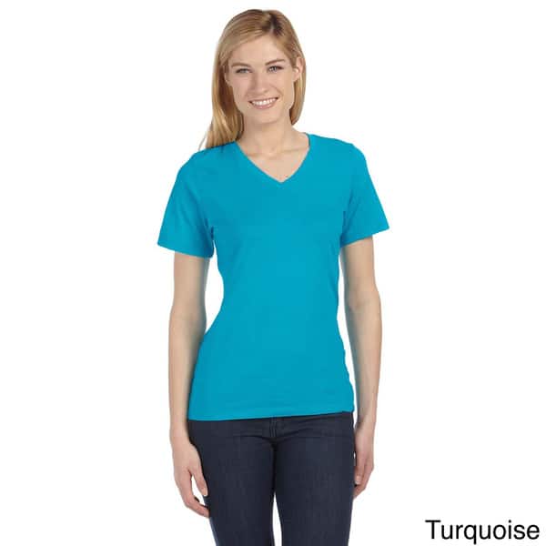 slide 1 of 17, Bella Women's Missy Short Sleeve V-neck Jersey T-shirt