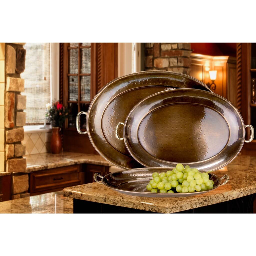 Decor Antique Copper Oval Trays (Set of 3)