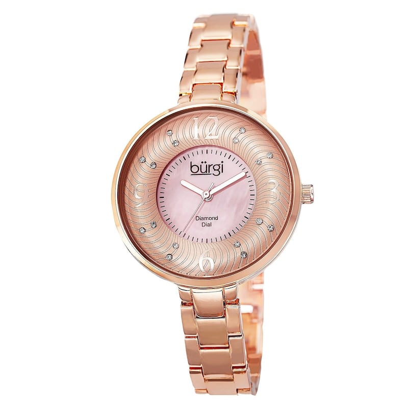 Burgi Women's Mother of Pearl Diamond-Accented Brass Chain Rose-Tone Watch