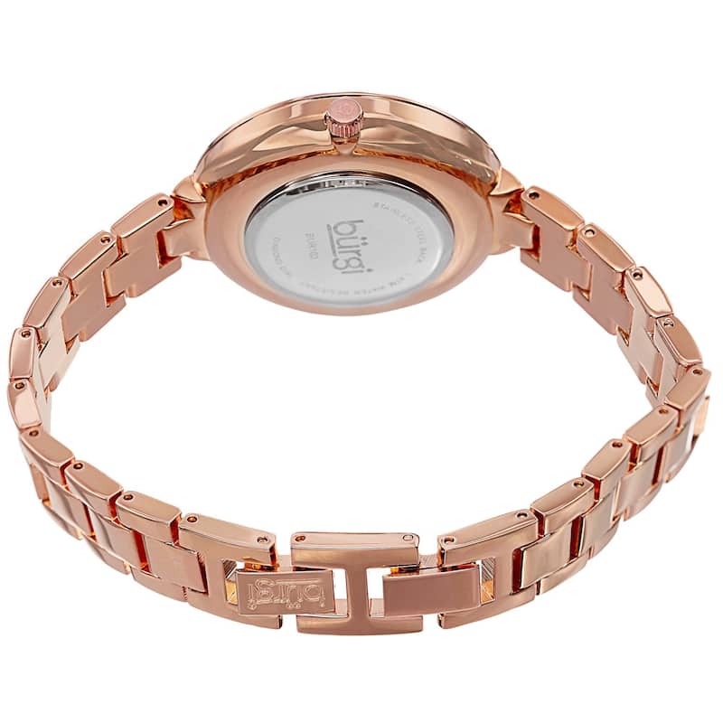 Burgi Women's Mother of Pearl Diamond-Accented Brass Chain Rose-Tone Watch