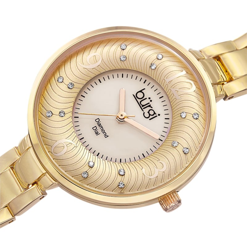 Burgi Women's Mother of Pearl Diamond-Accented Brass Chain Gold-Tone Watch