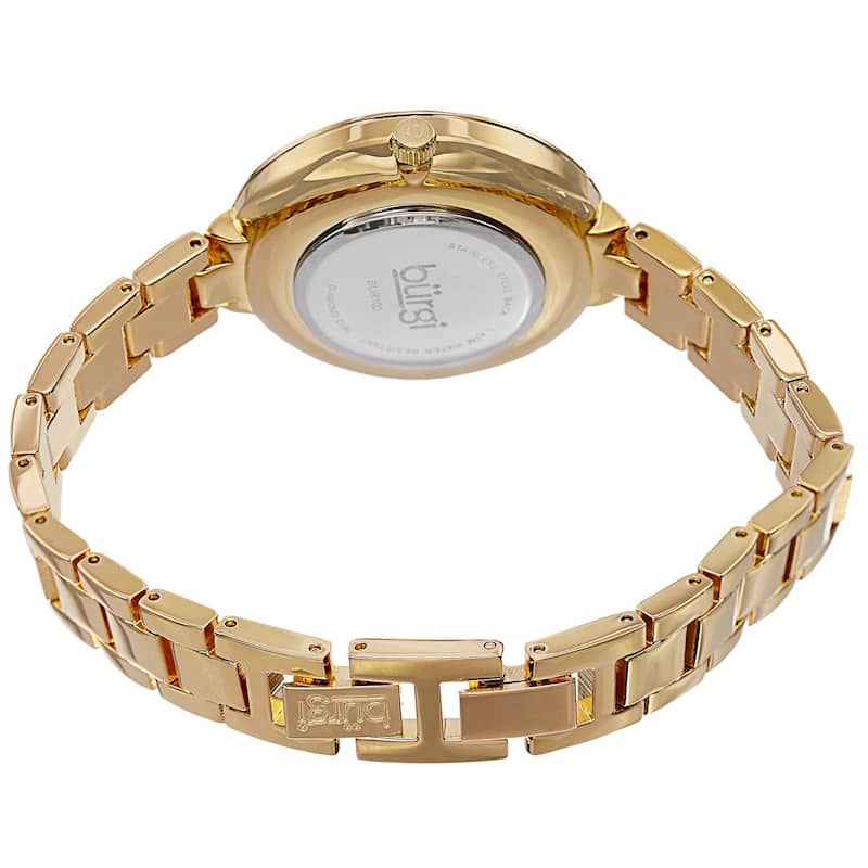 Burgi Women's Mother of Pearl Diamond-Accented Brass Chain Gold-Tone Watch