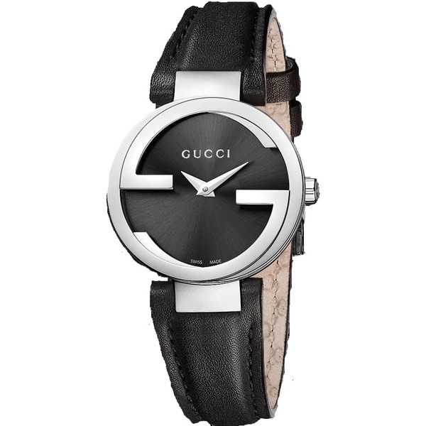 Gucci Women's YA133501 'Interlocking' Black Dial Black Leather Strap Quartz Watch Gucci Women's Gucci Watches