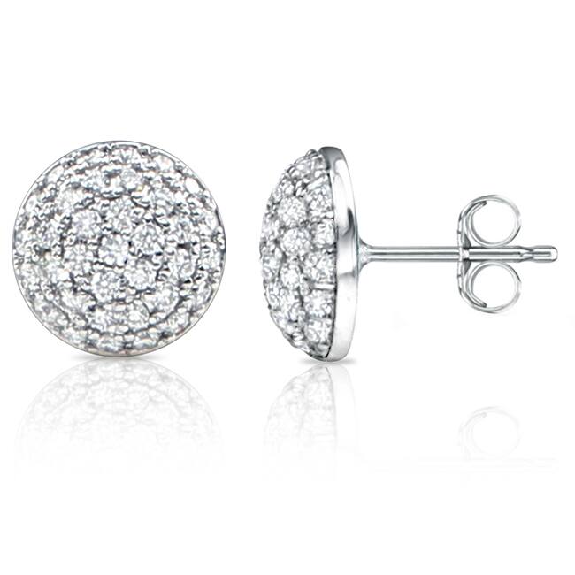 Auriya 14k White Gold 2ct TDW Diamond Pave Ball Earrings