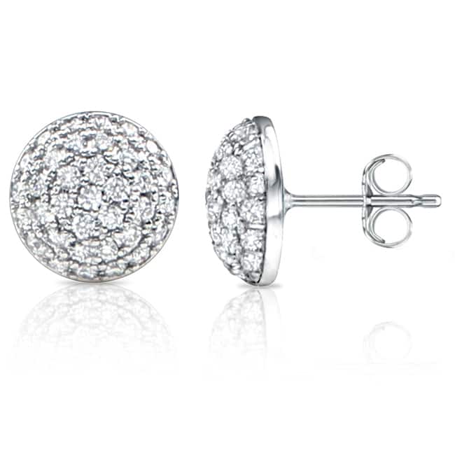 Auriya 14k White Gold 2ct TDW Diamond Pave Ball Earrings