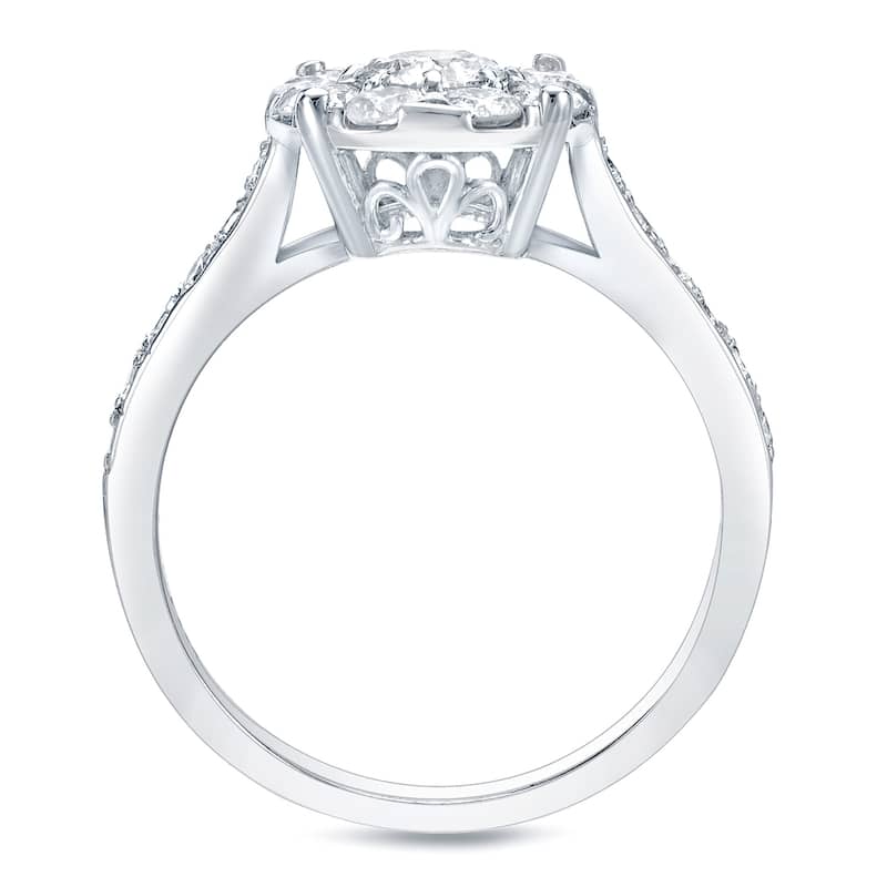 Auriya 14k Gold 1 3/5ctw Halo Diamond Engagement Ring Set