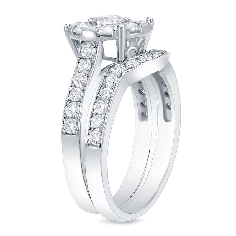 Auriya 14k Gold 1 3/5ctw Halo Diamond Engagement Ring Set
