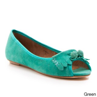 green peep toe flats
