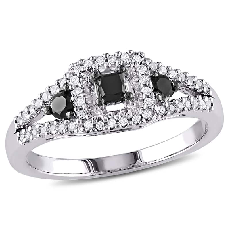 Miadora Sterling Silver 1/2ct TDW Black and White Diamond Ring