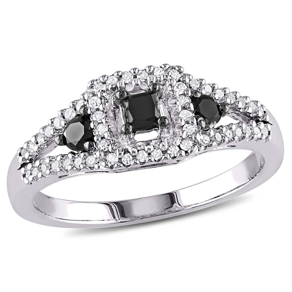 Miadora Sterling Silver 1/2ct TDW Black and White Diamond Ring