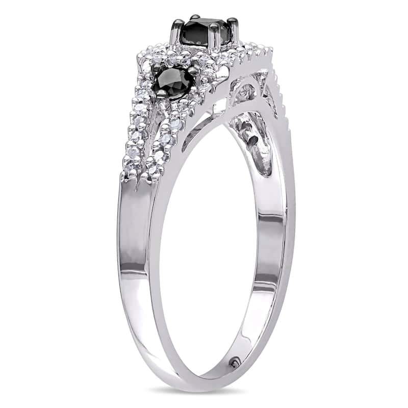 Miadora Sterling Silver 1/2ct TDW Black and White Diamond Ring