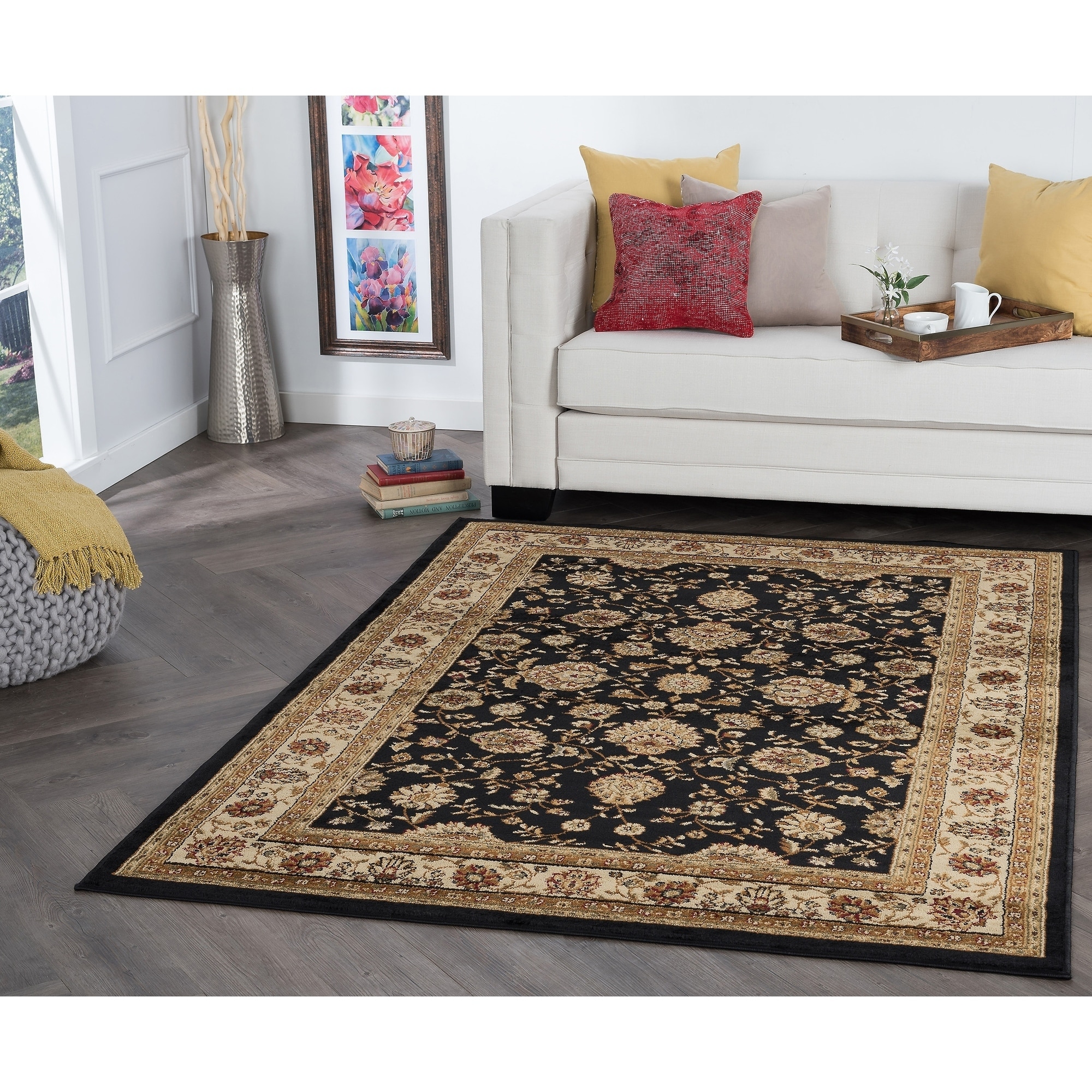 Rhythm 105143 Black Traditional Area Rug (9 3 X 12 6)