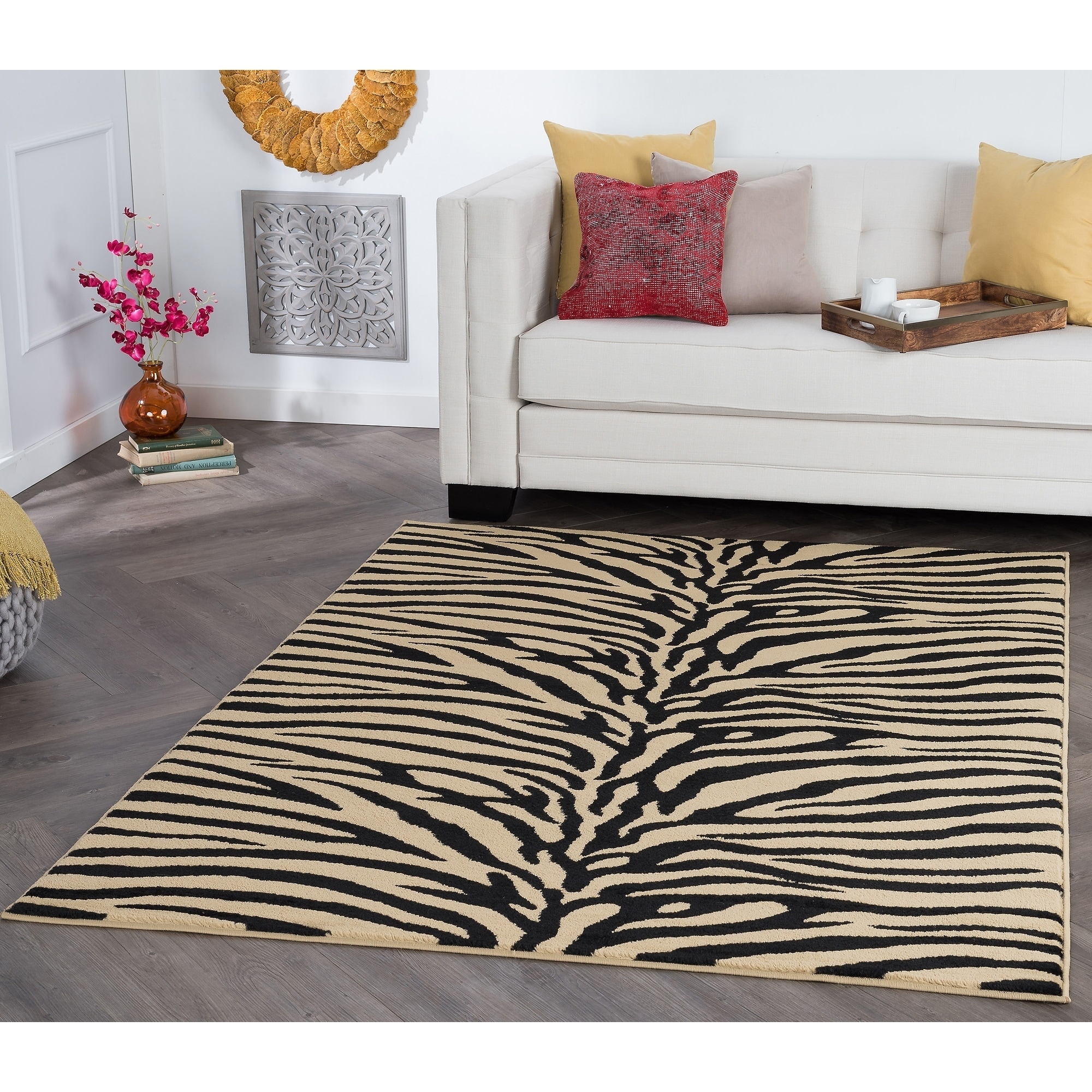 Rhythm 105162 Beige Transitional Area Rug (9 3 X 12 6) (BeigeSecondary Colors BlackShape RectangleTip We recommend the use of a non skid pad to keep the rug in place on smooth surfaces.All rug sizes are approximate. Due to the difference of monitor col