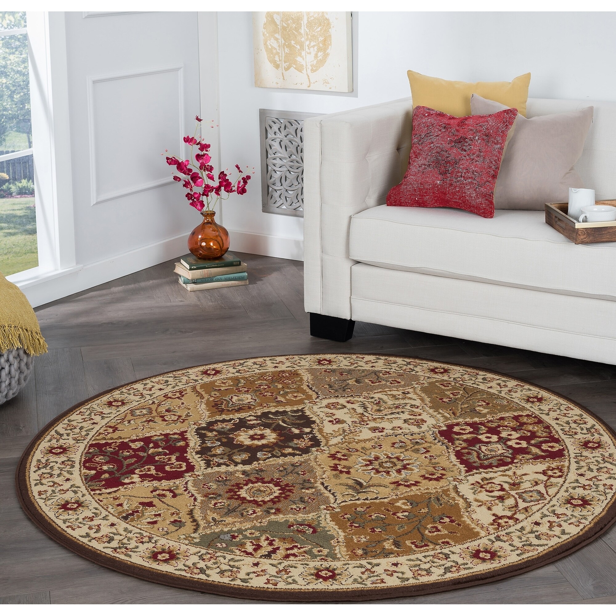 Rhythm 105120 Multi Traditional Area Rug (5 3 Round) (MultiSecondary Colors Beige, red, brown, blue, greenShape RectangleTip We recommend the use of a non skid pad to keep the rug in place on smooth surfaces.All rug sizes are approximate. Due to the di
