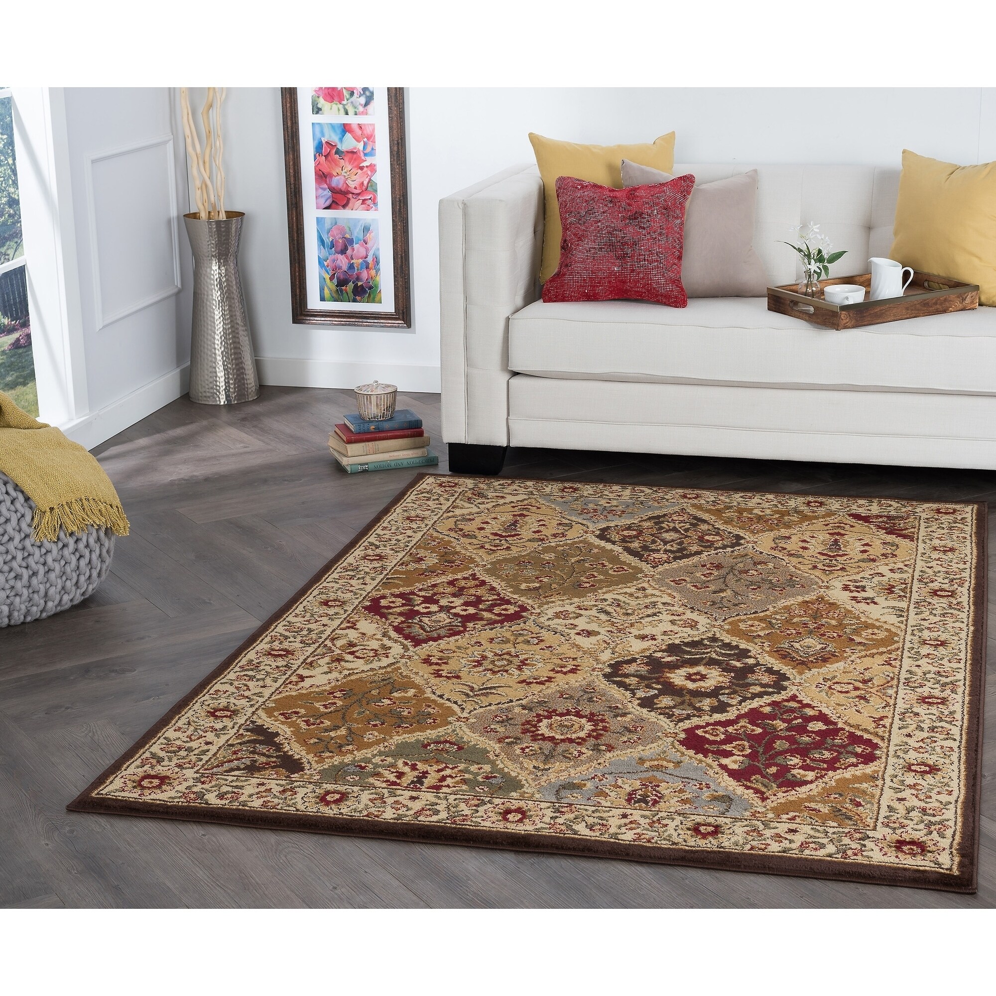 Rhythm 105120 Multi Traditional Area Rug (9 3 X 12 6) (MultiSecondary Colors Beige, red, brown, blue, greenShape RectangleTip We recommend the use of a non skid pad to keep the rug in place on smooth surfaces.All rug sizes are approximate. Due to the d