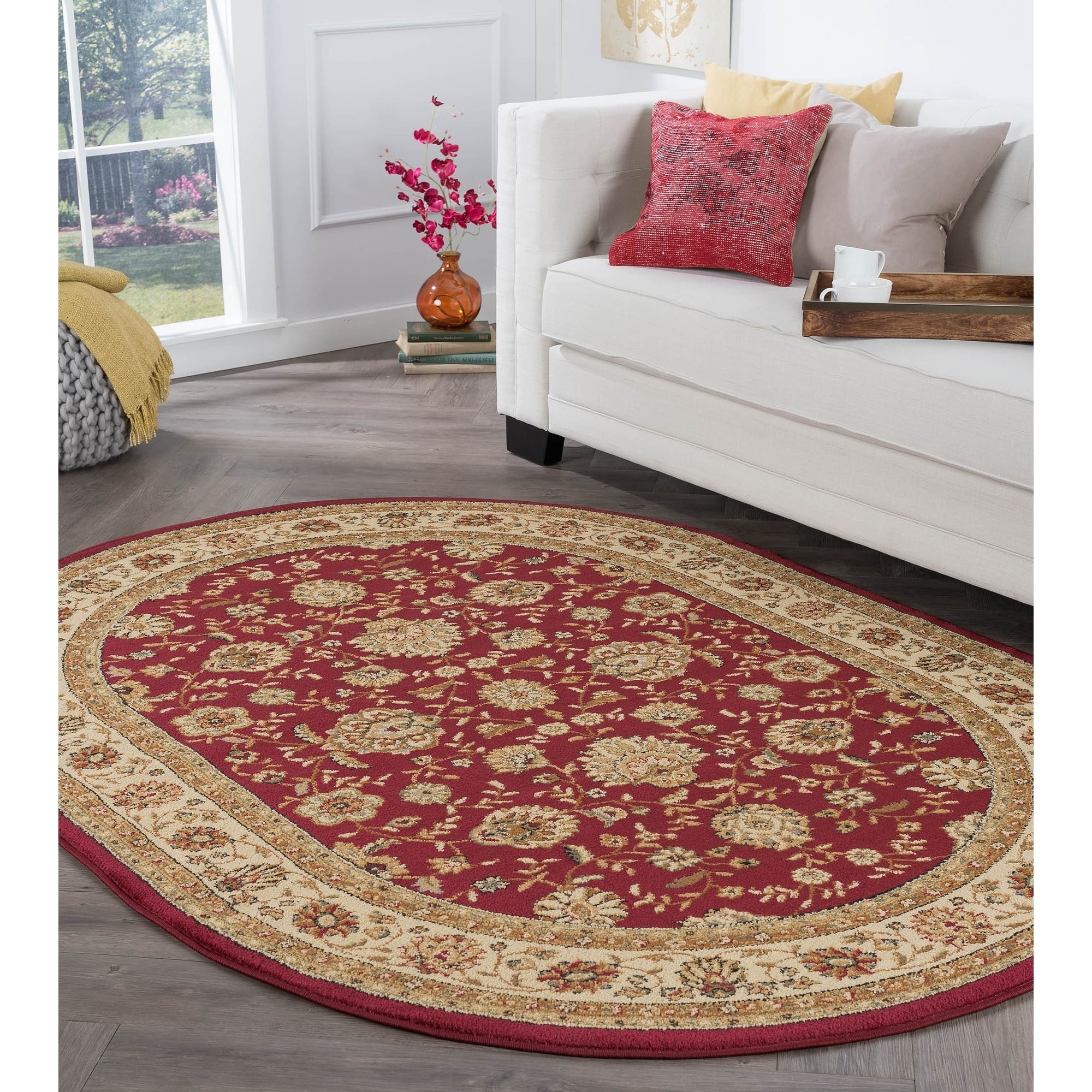 Rhythm 105140 Red Traditional Area Rug (5 3 X 7 3 Oval)