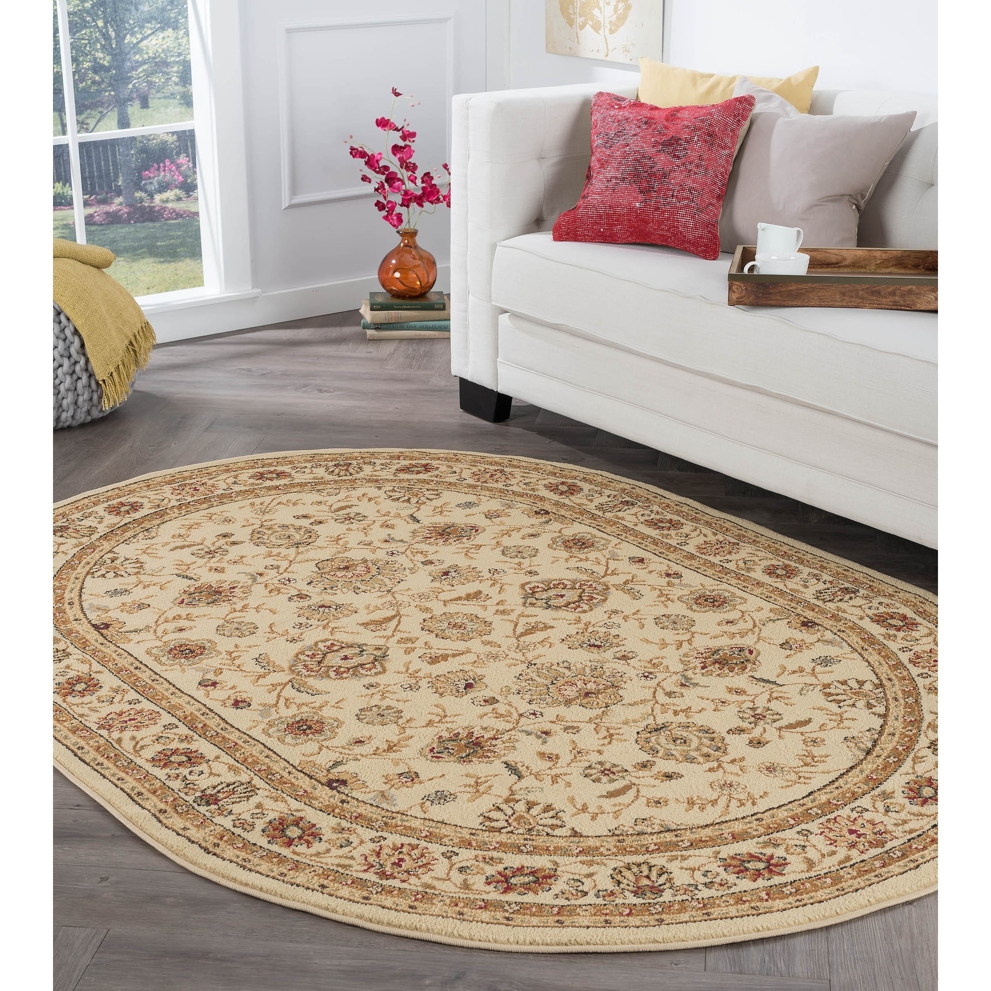 Rhythm 105142 Beige Traditional Area Rug (5 3 X 7 3 Oval)