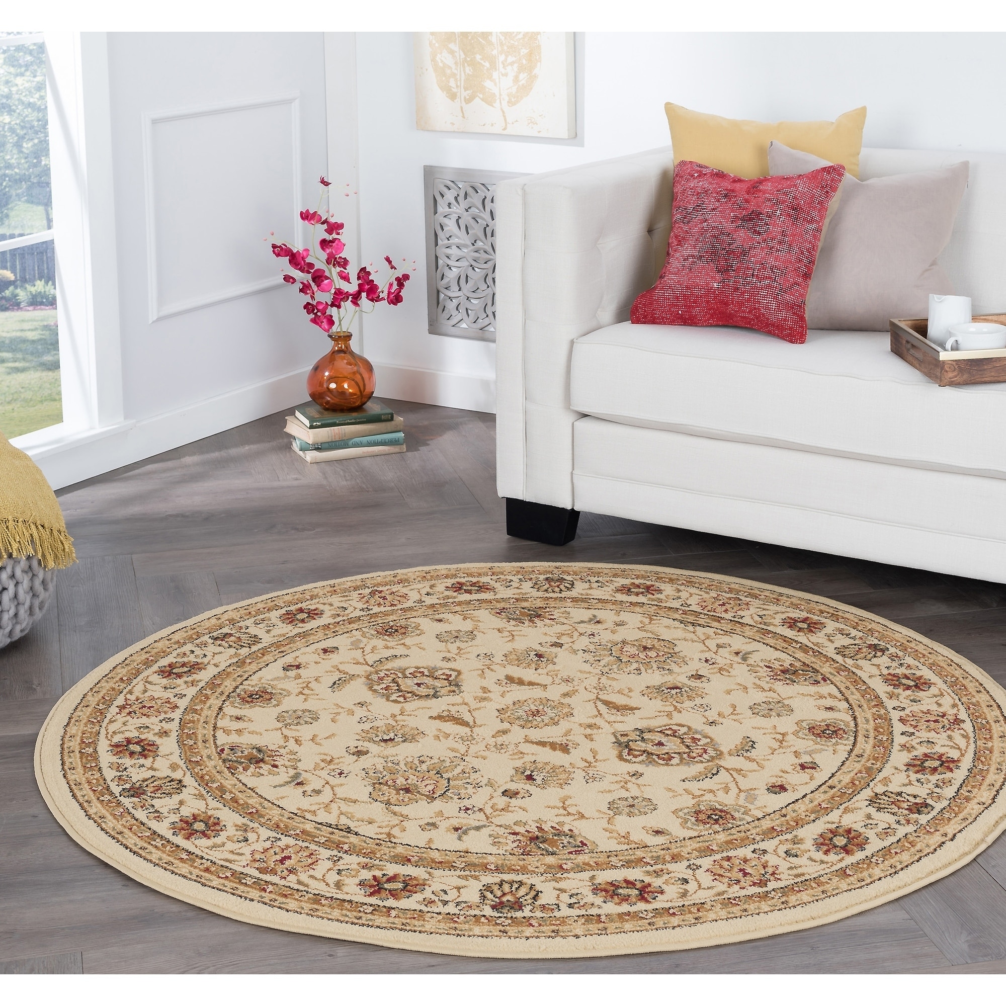 Rhythm 105142 Beige Traditional Area Rug (5 3 Round)