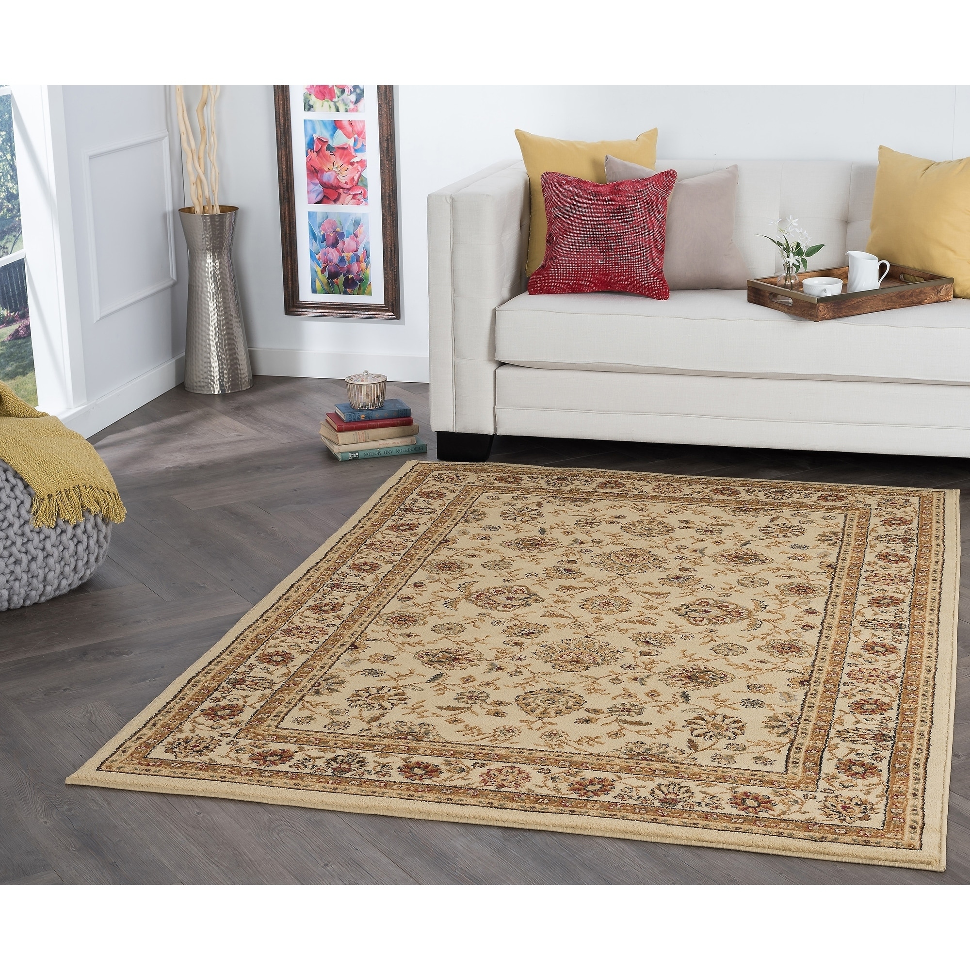 Rhythm 105142 Beige Traditional Area Rug (9 3 X 12 6)