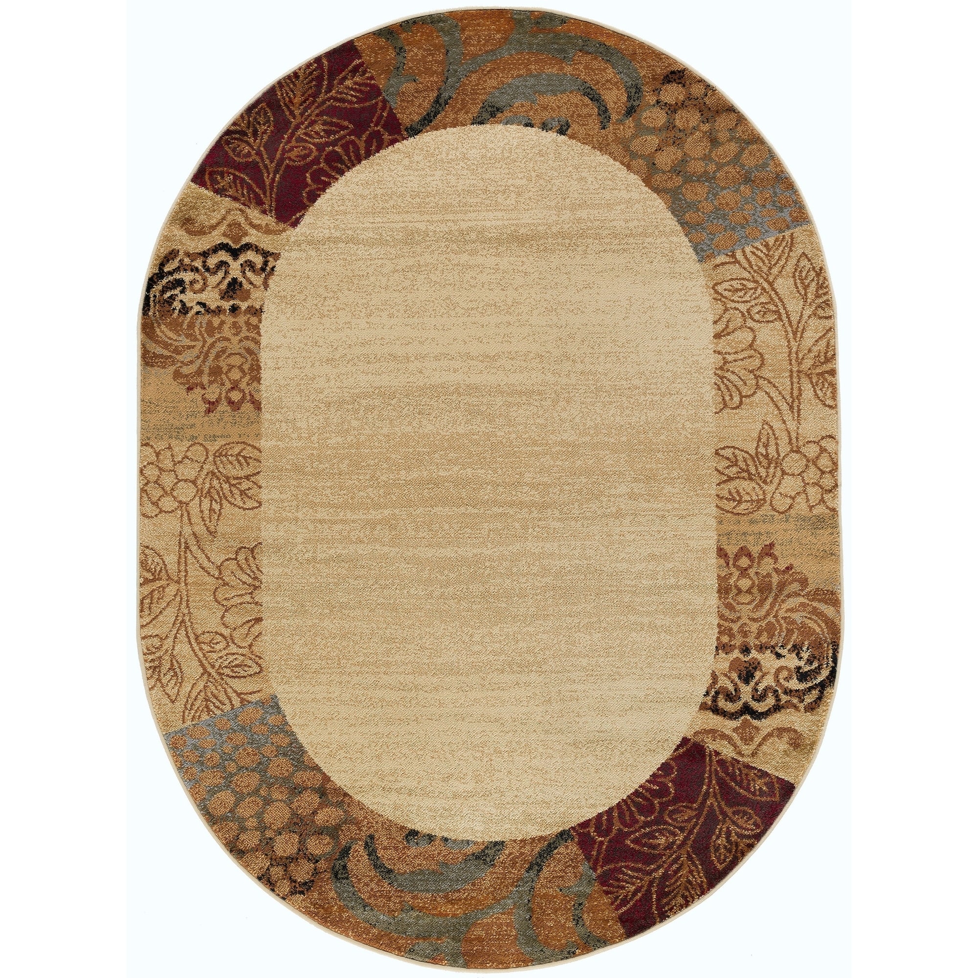 Rhythm 105202 Beige Transitional Area Rug (5 3 X 7 3 Oval) (BeigeSecondary Colors Brown, red, greenShape OvalTip We recommend the use of a non skid pad to keep the rug in place on smooth surfaces.All rug sizes are approximate. Due to the difference of 