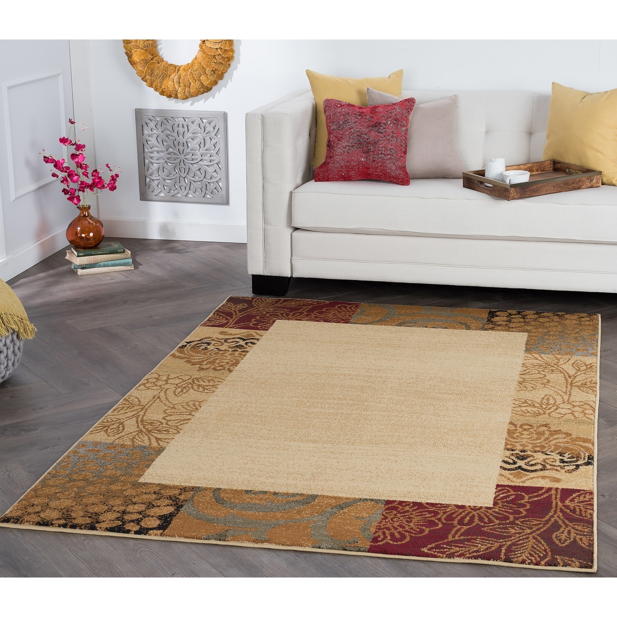 Rhythm 105202 Beige Transitional Area Rug (93 X 12 6) (BeigeSecondary Colors Brown, red, greenShape RectangleTip We recommend the use of a non skid pad to keep the rug in place on smooth surfaces.All rug sizes are approximate. Due to the difference of 