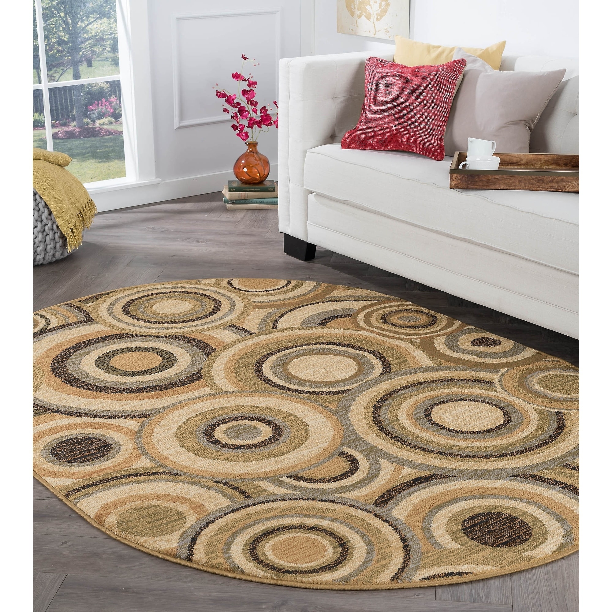 Rhythm 105382 Multi Contemporary Area Rug (6 7 X 9 6 Oval) (MultiSecondary Colors Beige, blue, green, black, brownShape OvalTip We recommend the use of a non skid pad to keep the rug in place on smooth surfaces.All rug sizes are approximate. Due to the