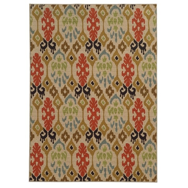 Loop Pile Ikat Design Beige/ Multi Nylon Rug (6'7 x 9'3) - 6'7" x 9'3"
