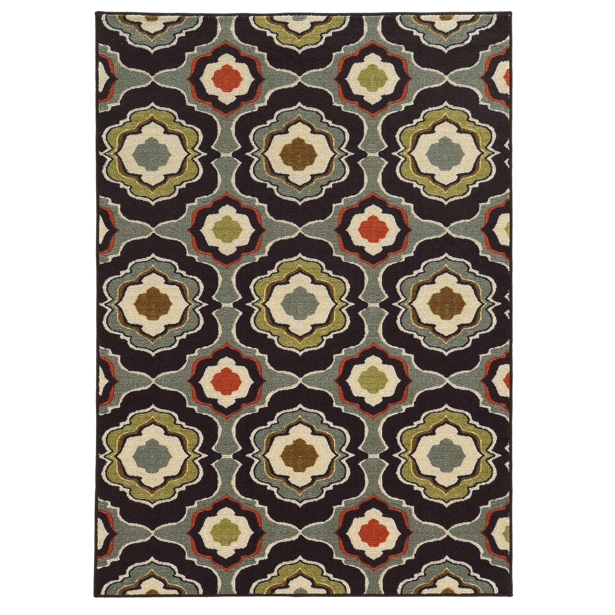 Loop Pile Abstract Black/ Grey Nylon Rug (67 X 93)