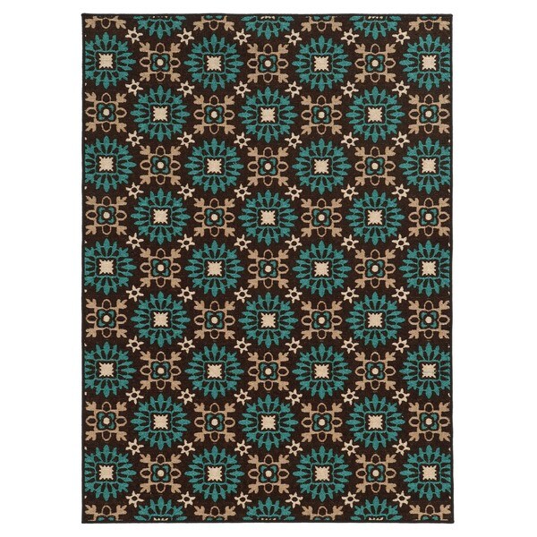 Loop Pile Casual Floral Brown/ Blue Nylon Rug (6'7 x 9'3) - 6'7" x 9'3"