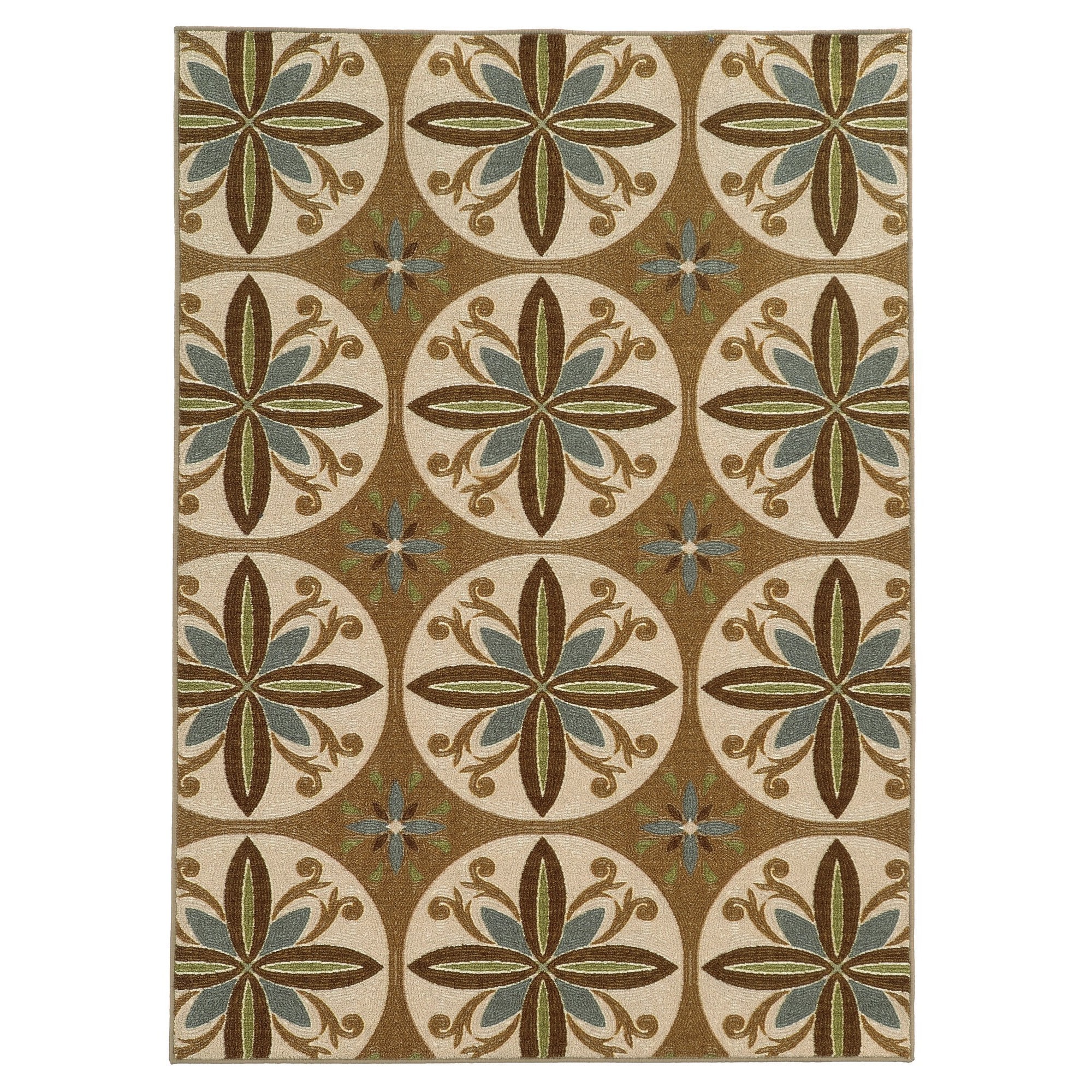 Loop Pile Casual Floral Tan/ Ivory Nylon Rug (67 X 93)