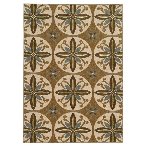 Loop Pile Casual Floral Tan/ Ivory Nylon Rug (6'7 x 9'3) - 6'7" x 9'3"