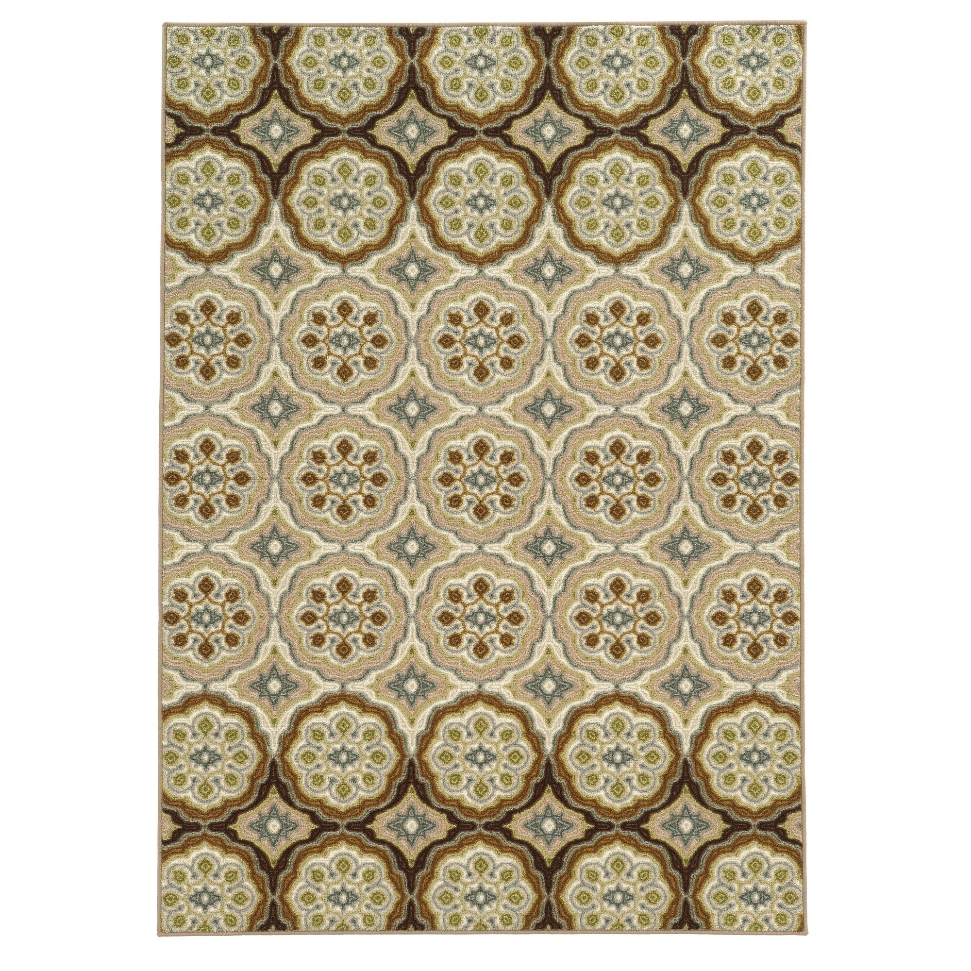 Loop Pile Casual Floral Ivory/ Tan Nylon Rug (67 X 93)