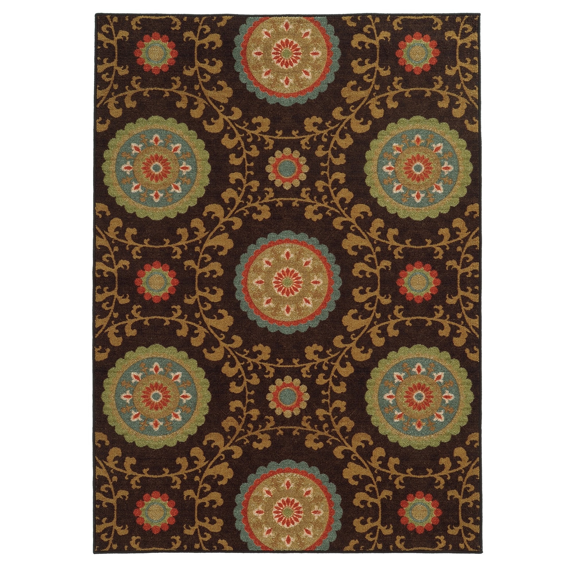 Loop Pile Over Scale Floral Brown/ Multi Nylon Rug (33 X 55)