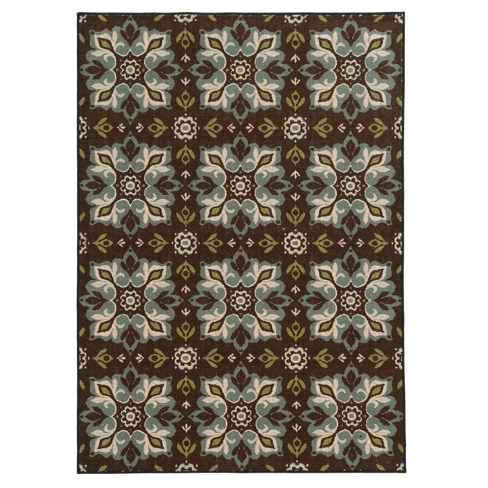 Loop Pile Casual Floral Brown/ Blue Nylon Rug (33 X 55)